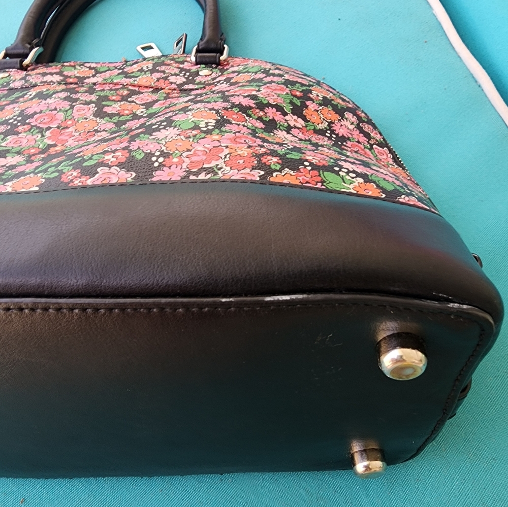 Coach Black Floral Dome Satchel with Pink Orange & Green Accents - Picture 5 of 15